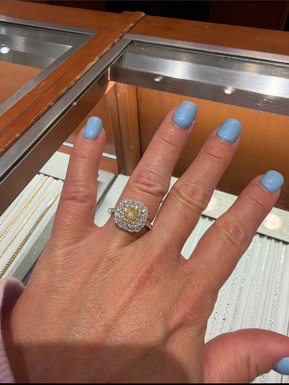 Fancy Yellow Diamond Halo Ring in White Gold with certificate- Women Jewelry